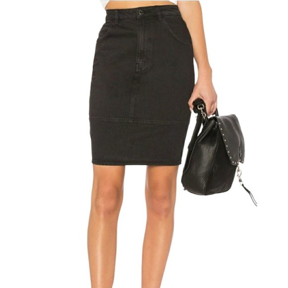 Obey black denim high waist pencil skirt with back zipper slit - Picture 1 of 13